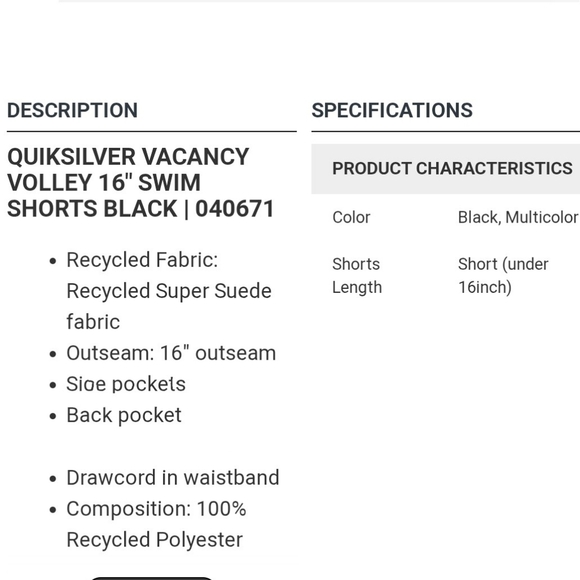 QUIKSILVER VACANCY VOLLEY 16" SWIM SHORTS BLACK SIZE LARGE - Picture 10 of 10